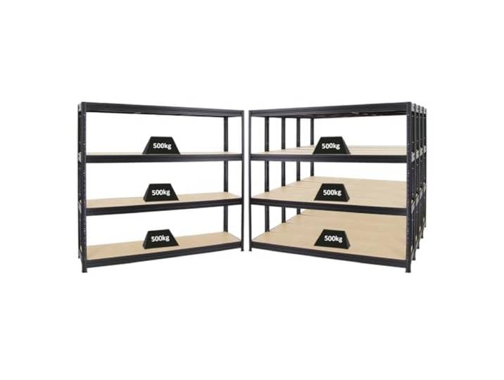 PROREGAL Mega Deal 5er-Sparset Profi-Schwerlastregal Dino HxBxT 180x200x45cm Fachlast 500kg Schwarz, Kellerregal, Steckregal, Garagenregal, Lagerregal