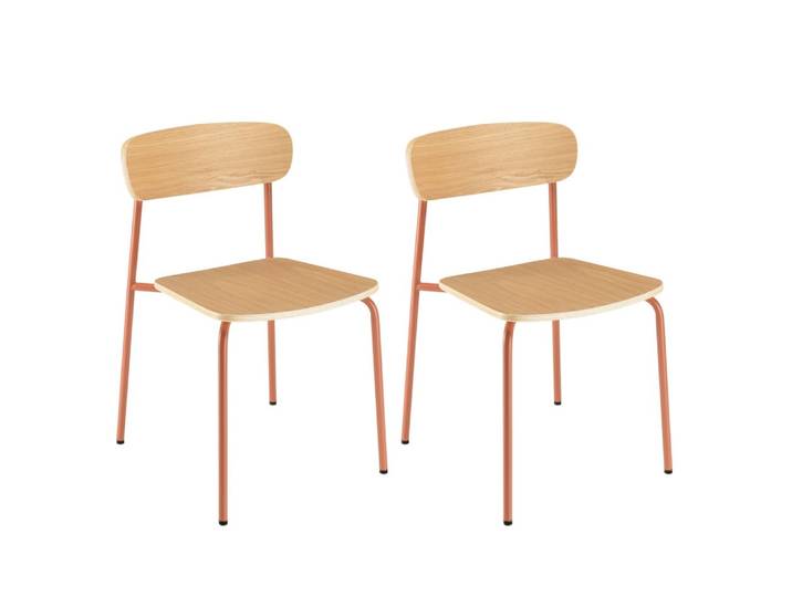 Lot de 2 chaises « écolier » en bois de frêne et acier terracotta
