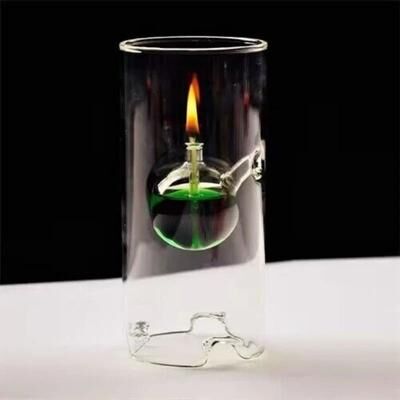 Lush Living Finds Vintage Glass Oil Lamp Transparent Glass Candlestick With Interior Light Chamber, Decorative Candle Holder For Home green Ball