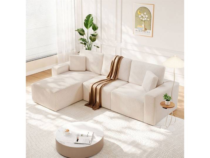 DRIPEX Canapé modulaire surdimensionné en velours côtelé Beige Canapé en forme de L 4 places combinaison libre 254×160×87cm