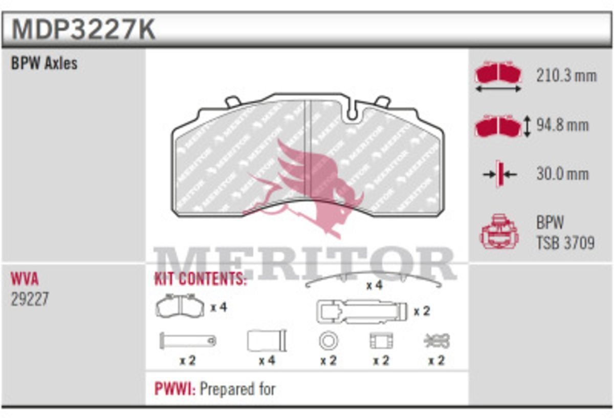 Jeu de garnitures de frein MERITOR MDP3227K