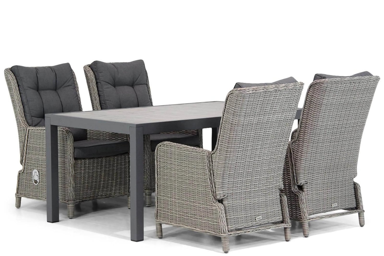 Garden Collections Kingston/Residence Dining Tuinset van Polyrattan en Aluminium, Grijs, 164 cm