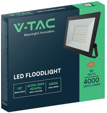 V-Tac Faro Led 50w Slim Ip65 Luce 4000k Nero –  E-Series (4000 Lm)