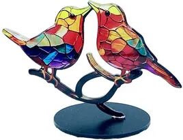 Multisell Products Hub Multicolor Craft Statue Ornaments, Desktop Stained Acrylic Birds, Branch Decoration 2bird