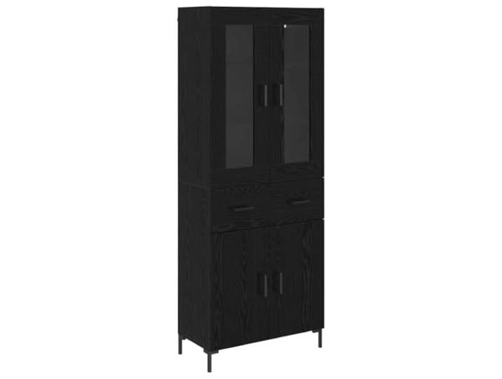 Highboard 2 Stk. Schwarz Eichen-Optik 69,5 x 34 x 180 cm Wandmontage, Holz und Glas, matte strukturierte Oberfläche, minimalistische Umgebung, platzsparend