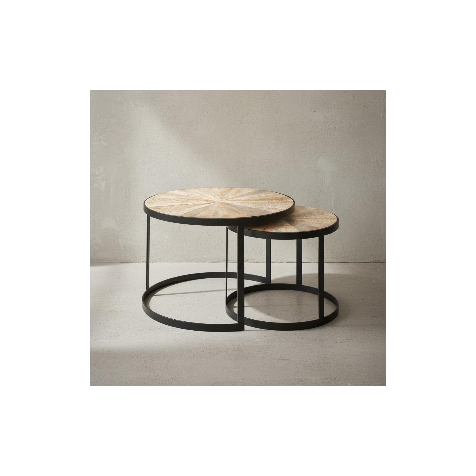 KADIMA DESIGN Couchtisch-Set ESINO: Industrie-Stil, 2 Größen, massives Holz und Metall, platzsparend, handgefertigt.