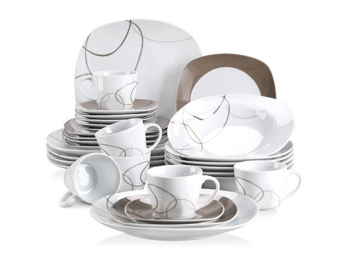 VEWEET – ensemble d'assiettes de cuisine en céramique et porcelaine, 30 pièces, avec 6 assiettes à Dessert/assiettes à soupe/assiettes à dîner/tasses/cuiseurs