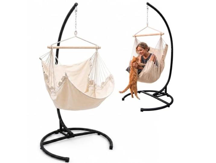 AMANKA Fauteuil suspendu avec armature - 210 cm - Avec support et fauteuil de relaxation XL - Balançoire de jardin pour adultes - Fauteuil de jardin\, de balcon\, à bascule