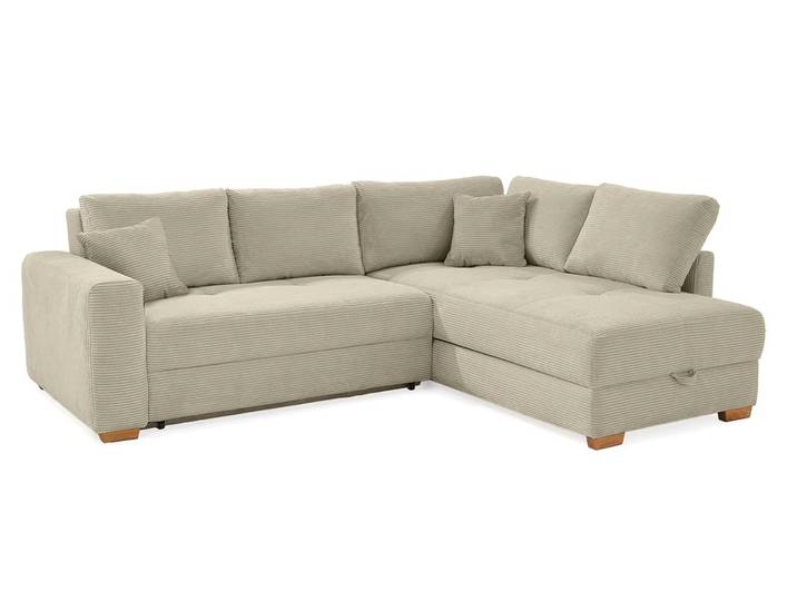 Ecksofa-Dauerschläfer Boxspring Federkern-Couch Topper Bettkasten, Cord Beige Grau / 15212