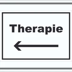 HB-Druck Therapie Schild mit Text und Richtungspfeil links Raum Behandlung waagerecht A0 (841x1189mm)