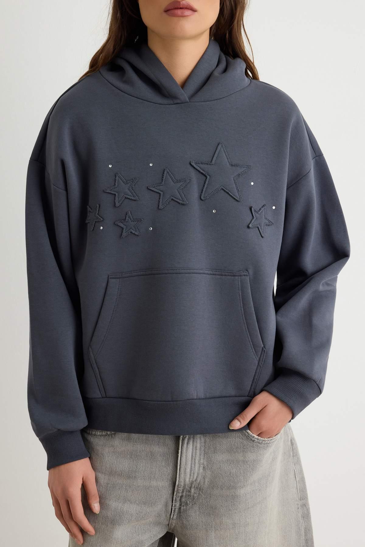 TRENDYOLMİLLA Damen Grau Einfarbig Lang, Oversize Sweatshirts