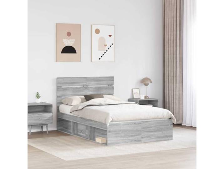 SKTQYQO Bettgestell Grau Sonoma 120 x 190 cm Kiefer massiv Modernes Design, klare Linien, minimalistischer Rahmen, Massivholz