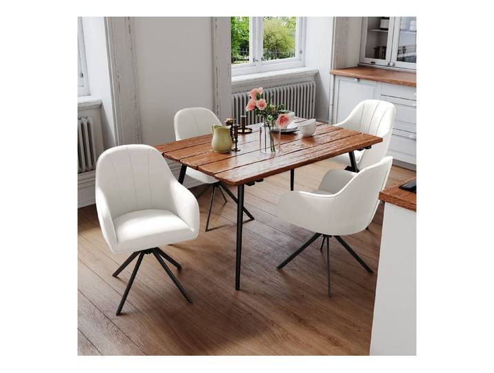 HawthyHome Esszimmerstuhl mit Armlehnen und Metallbeinen, 4er-Set, 360° drehbarer,Beige (4 St), 360° drehbarer