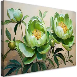 WANDBILD zusammensetzung der grünen pfingstrosenblumen