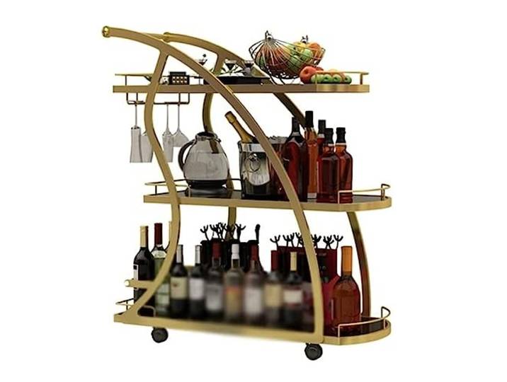 DFHetFH Rollwagen 3-stufiger Metall-Rollwagen Mit Rädern, Hotel-Küchen-Esswagen, Küchen-Aufbewahrungswagen Aus Gehärtetem Glas Küchenwagen(Gold)