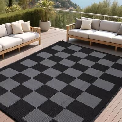 Garvee Geometric Plaid Pattern Outdoor Rug