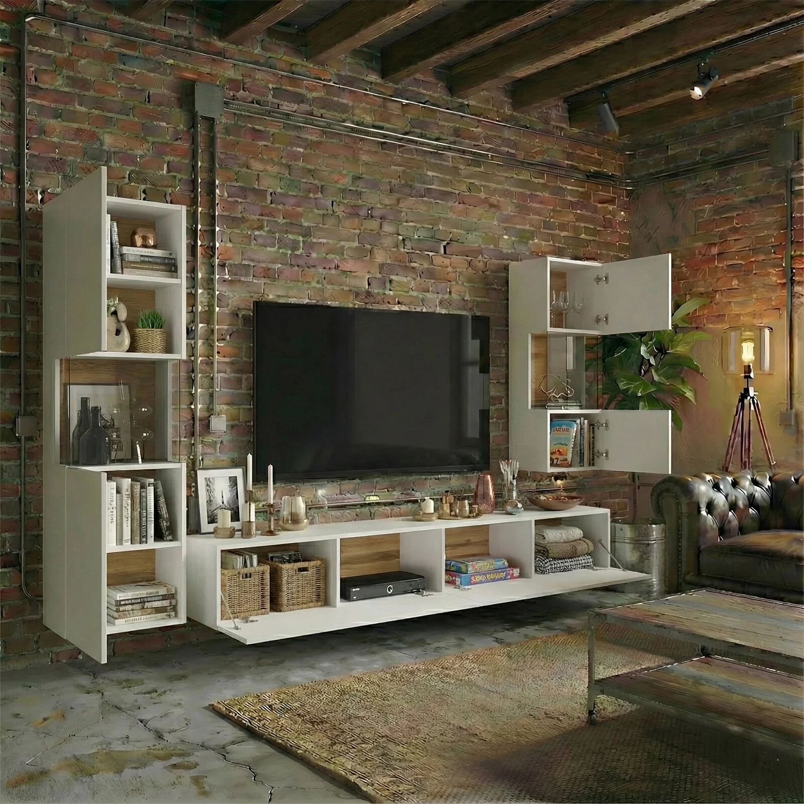 garneroarredamenti Parete attrezzata sospesa 226x140h cm bianco rovere Fusion 2