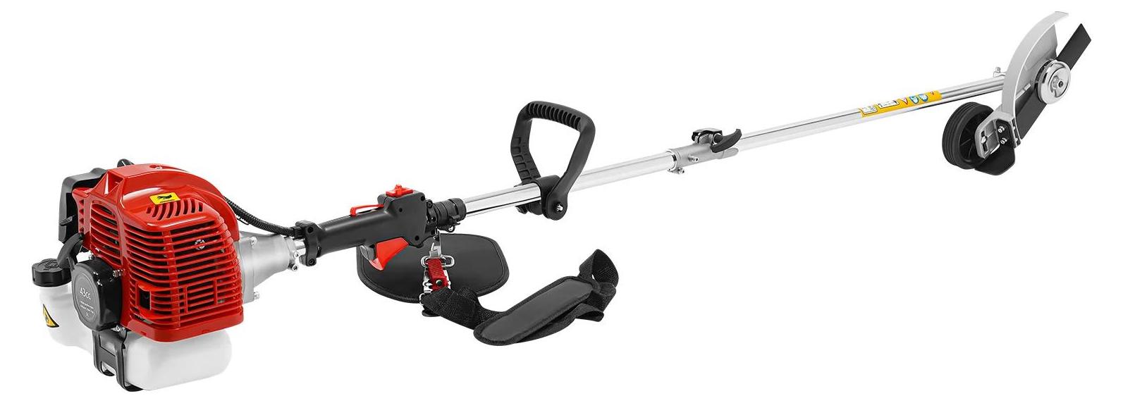 Benzin Rasentrimmer Freischneider - 43 cc 2-Takt Motor - Gerades Metallmesser - 1,25 kW - 1 l Tank - 1,75 m Schaft - Rot