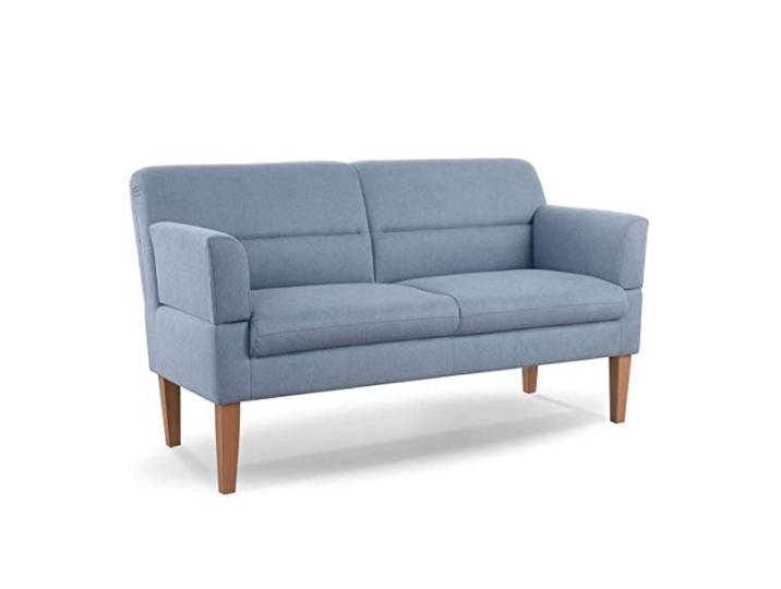 CAVADORE 2,5-Sitzer Küchensofa Kira / Sitzbank für Küche, Esszimmer oder Wohnküche inkl. Armteilverstellung / Leichte Fleckenentfernung dank Soft Clean / 168 x 94 x 81 / Flachgewebe: Hellblau