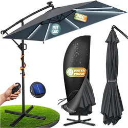 KESSER® Ampelschirm Holly Sonnenschirm Rechteckig mit und ohne LED Solar inkl. Abdeckung + Windsicherung mit Kurbel   Kurbel-Schirm mit Ständer UV-Schutz Aluminium Wasserabweisend Ø350cm Gartenschirm