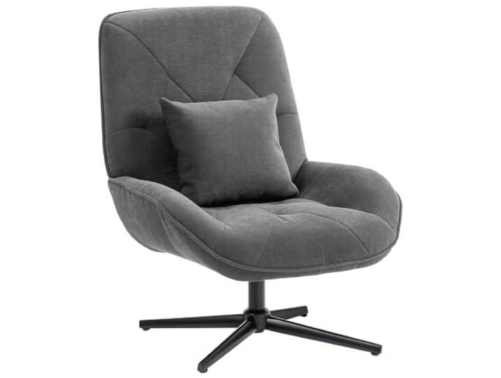 HOMCOM Sessel Drehbar Loungesessel mit Lendenkissen Dunkelgrau Gepolsterter Relaxsessel, Chenille-Optik, Hohe Rückenlehne, Moderner Polsterstuhl mit Stahlbeinen