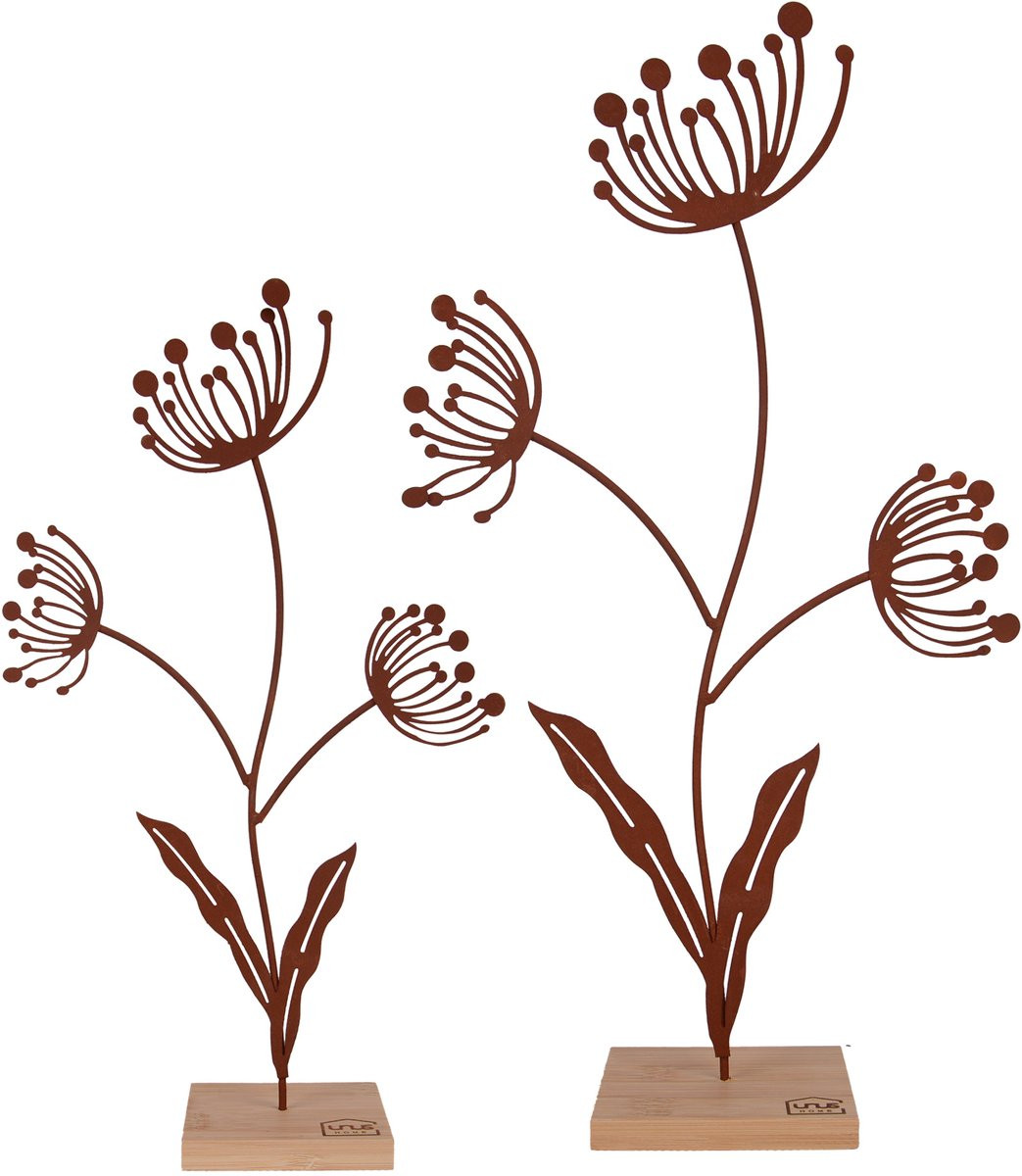 UNUS Decoratieve bloemsilhouet set van 2 metalen standaards in roestlook voor tafel- of kastdecoratie