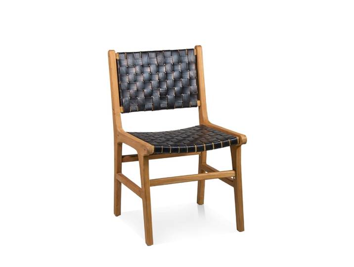 Chaise en teck et cuir marron et noir