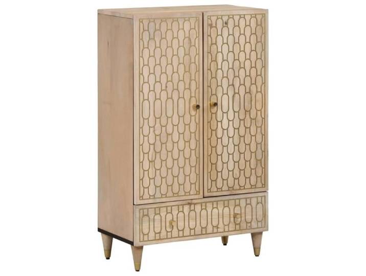 Buffet haut - DUOKON - 60x33x100 cm - Bois de manguier massif - Finition naturelle - Design sculpté à la main