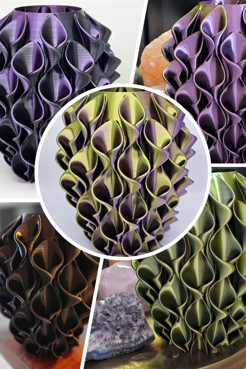 Lilypot Design Luxe Decoratieve Droogbloemen Vaas – Tricolor Goud/Paars/Zwart – Moderne 3D Design Sculptuur