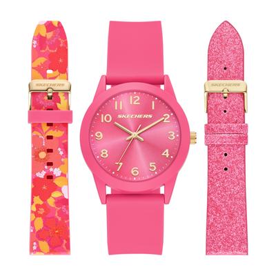 Quarzuhr SKECHERS "Printed Interchangeable Straps", pink (pink, rosa, pink), Armbanduhren, Damen, pink, Quarzuhr, Armbanduhr, Damenuhr, Silikonarmband, Ideal auch als Geschenk, analog
