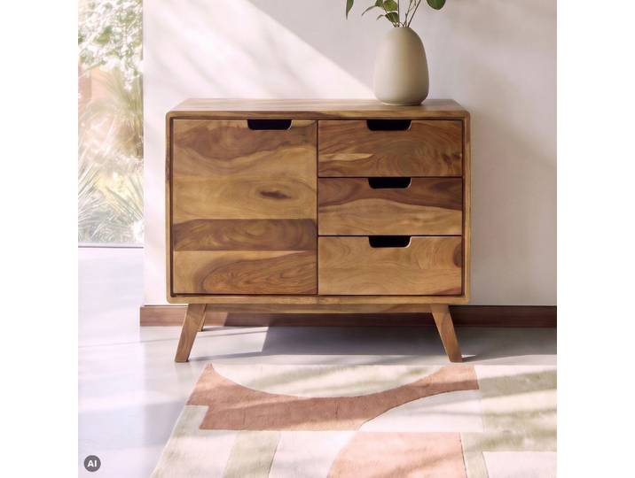 Kommode Sheesham 90x40x65 natur sandgestrahlt lackiert MALMÖ 2 #204