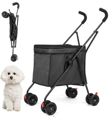 Friendly Fresh Finds Foldable Pet Stroller Wheel Dog Stroller For Small Dogs black