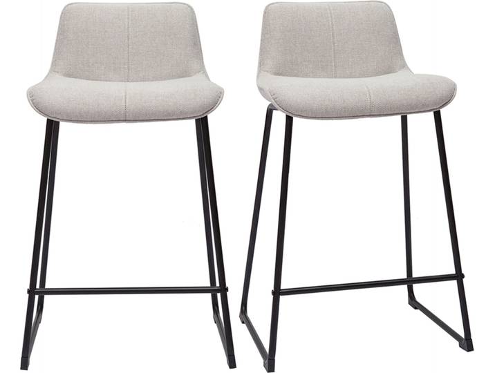 Tabourets de bar en tissu effet velours texturé beige et métal H65 cm (lot de 2) BOOST