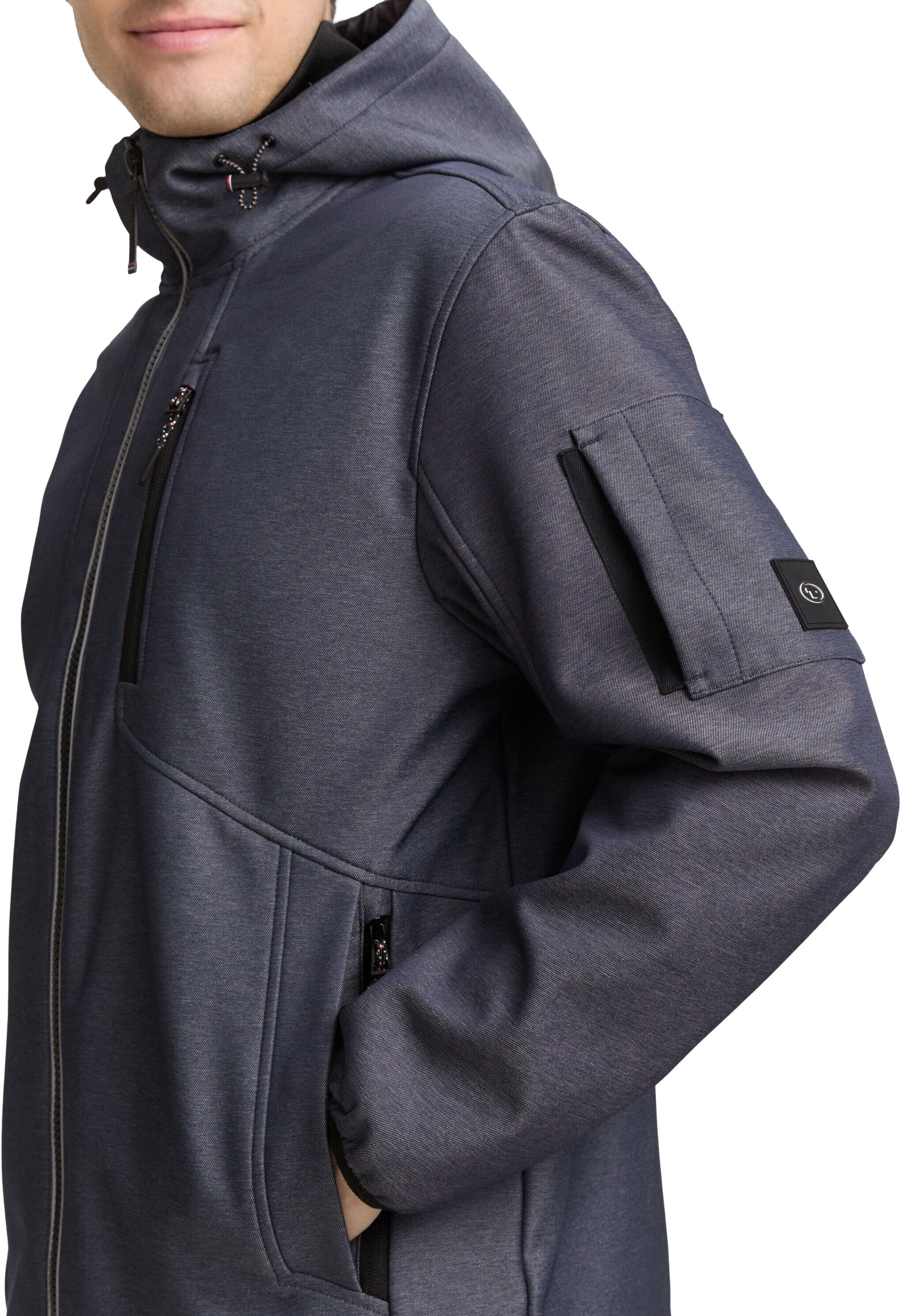 Softshelljacke TOM TAILOR, Herren, Gr. XL, blau (blau softshell melange), Softshell, Obermaterial: 100% Polyester. Futter: 100% Polyester, meliert, regular fit taillenbedeckt, elastischer Bund, Jacken Softshelljacke, mit Kapuze blau softshell melange XL