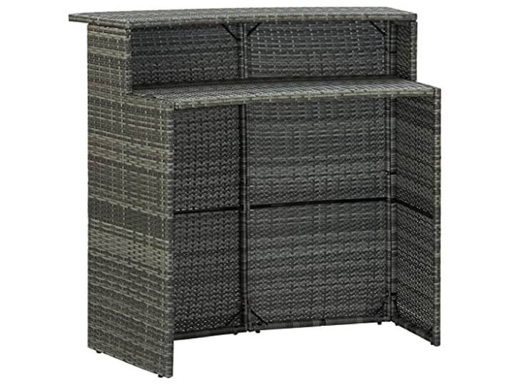 POUFGDR Bartisch aus Polyratan, Grau, 120 x 55 x 110 cm 2 Ebenen, beschichteter Stahl, geflochtenes Harz, für den Außenbereich, leicht zu bewegen