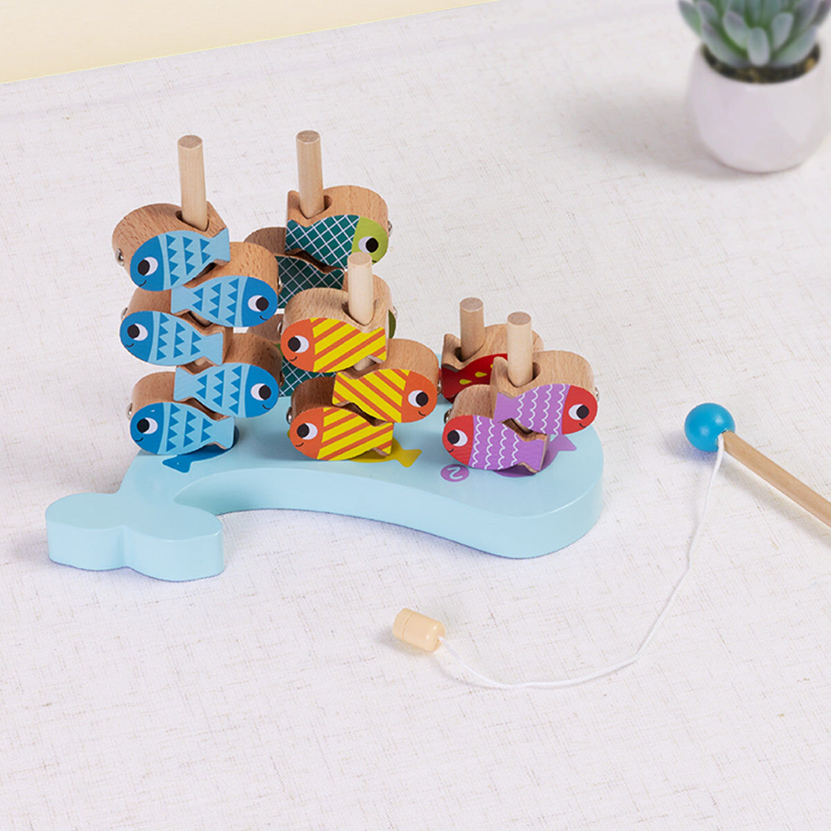 Tooky Toy Multifunction Wooden Fishing Game with Magnetic Rods - 15 Fish, 5 Rods, for Kids