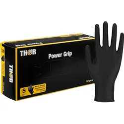 Nitrilhandschuhe Thor Power Grip schwarz S Größe 6-7, unsteril, puderfrei, 50 Stück/Box