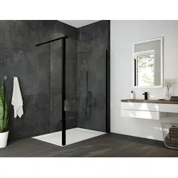 Hoesch Alaris Pro Duschabtrennung Walk-In Eckversion mit Schutzwand, 1100 mm Breite, Profil in Schwarz