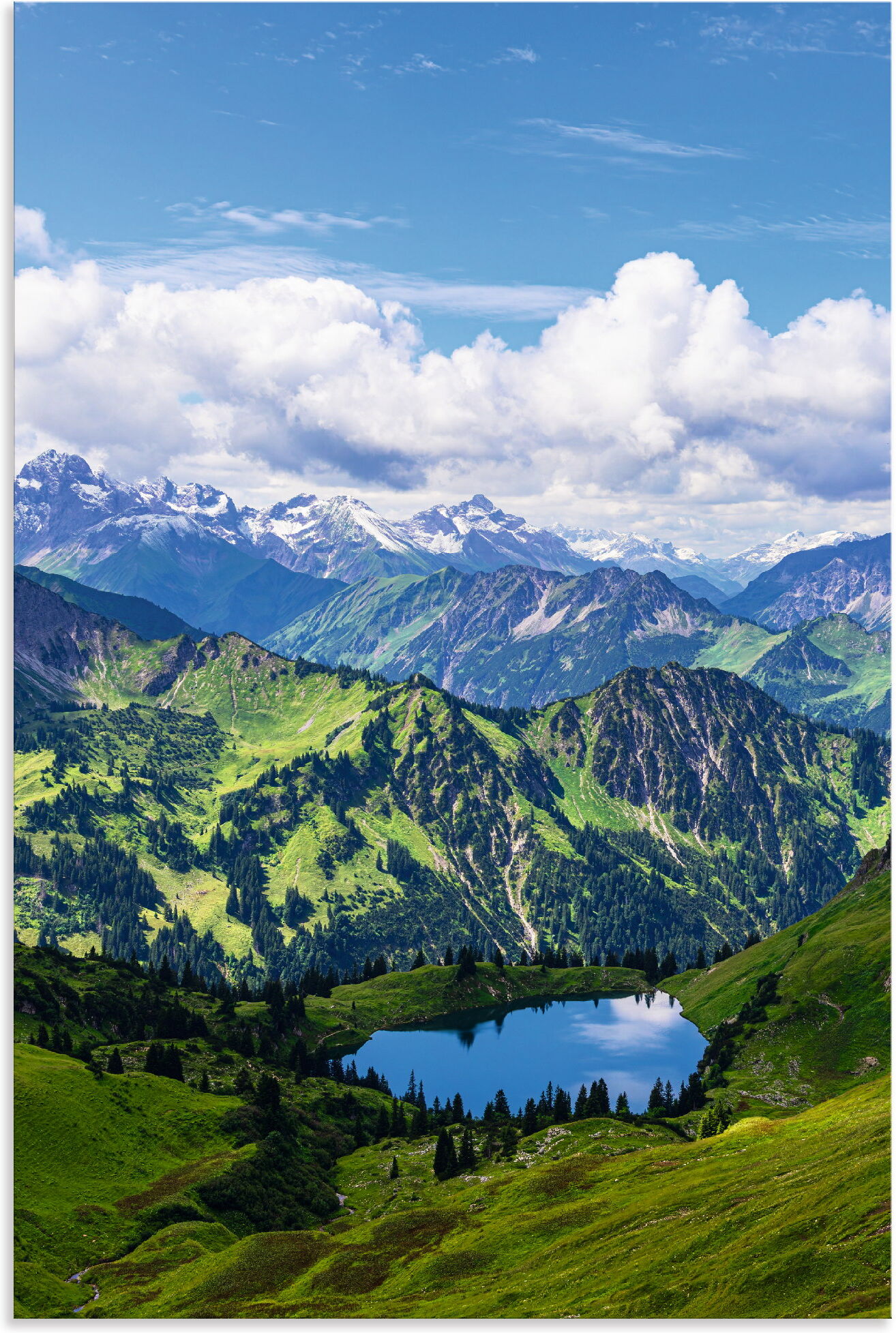 Wandbild ARTLAND "Nebelhorn bei Obersdorf Alpen Seealpsee", grün (farbe bild(er): blau), B:80cm H:120cm, Alu Dibond, Bilder, Wandbild, als Alubild, Leinwandbild, Poster, Wandaufkleber in verschied. Grössen farbe bild(er): blau B/H/T: 80cm x 120cm, Alu-Dib