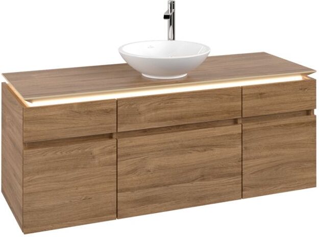 Villeroy und Boch Legato Waschtischunterschrank B586L0RH 140x55x50cm, Waschtisch mittig, mit Beleuchtung, Kansas Oak