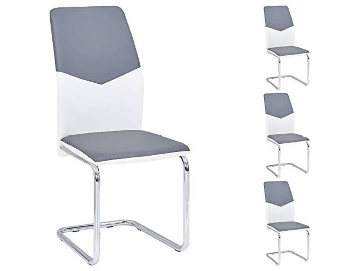 IDIMEX Schwingstuhl Leona Lederimitat in grau und weiß Esszimmerstuhl Freischwinger im 4er Set, verchromtes Metallgestell