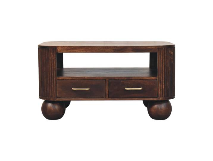 Artisan Furniture Kaffeetisch California, 2 Schubladen, Dunkelbraun, Holz, Echtholz,Mangoholz, 1 Fächer, Rechteckig, rund, 55x46x85 cm, Wohnzimmer, Wohnzimmertische, Couchtische