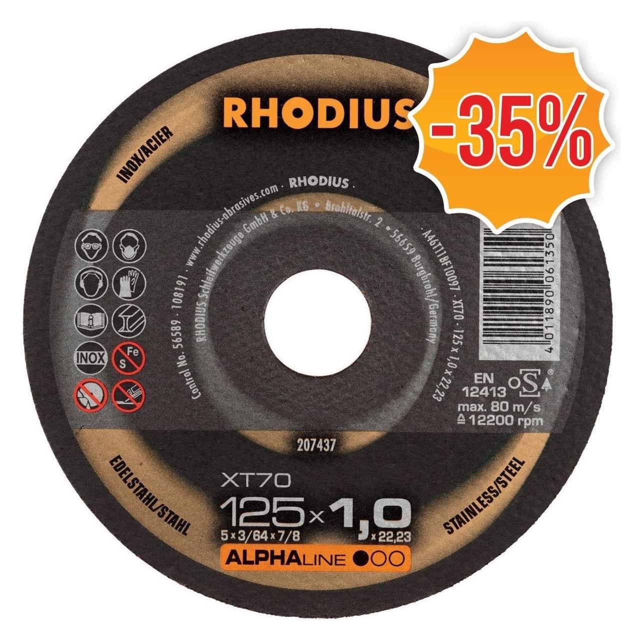 Rhodius ALPHALine I XT70 Doorslijpschijf - Extra dun - 125 x 22,23 x 1mm - RVS/Staal (207437)
