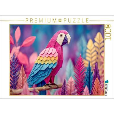 CALVENDO Puzzle Origami Papagei in buntem Fantasiewald | 1000 Teile Lege-Größe 64x48cm Foto-Puzzle für glückliche Stunden
