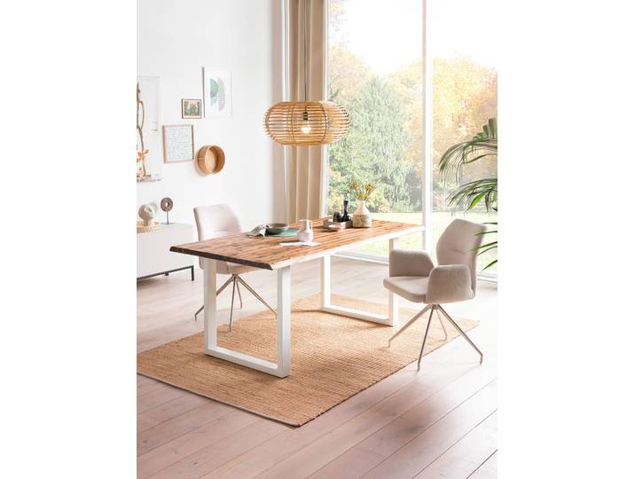Baumkantentisch SALESFEVER Tisch mit Baumkante im Natur-Look , weiß (natur, weiß, weiß, natur), B:160cm H:75cm T:90cm, Akazie, Metall, Tische, Metall triff Akazie
