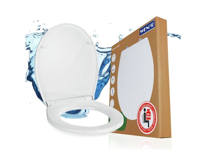 WC-Sitz WENKO Ostuni , weiß, B:37cm L:44,5cm, Edelstahl, Thermoplast, WC-Sitze, WC-Sitz, Thermoplast, belastbar mit 300 kg, mit Absenkautomatik
