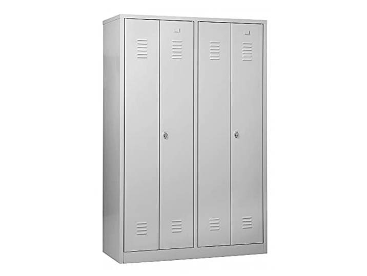 Schrank & Stuhl Doppelspind mit Trennwänden – zur Trennung von Arbeits- und Privatkleidung 180x117x50cm, 4 Abteile für Zwei Personen, Drehriegelverschlüsse, Grau