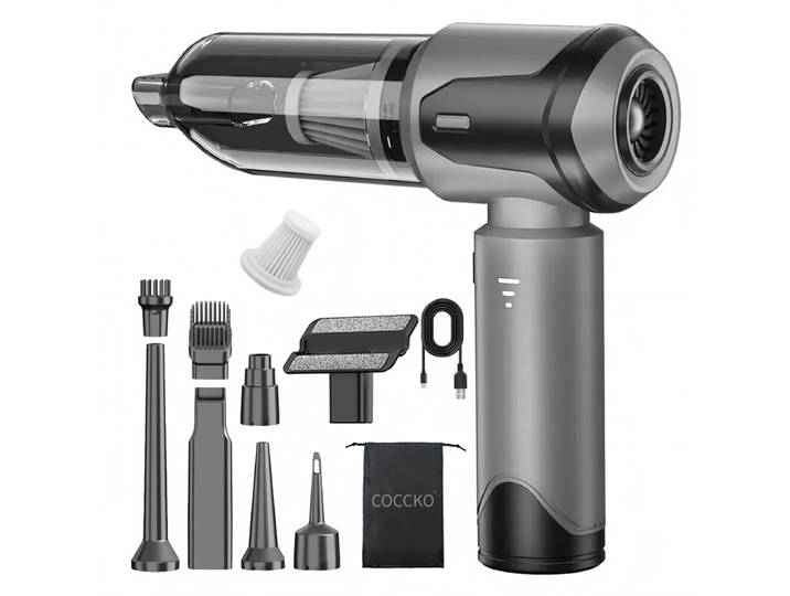 COCCKO Aspirateur de voiture puissant sans fil, mini aspirateur à main portable 15 000 Pa, 6 000 mAh rechargeable avec filtre HEPA, pour voiture, maison et bureau, compact, léger
