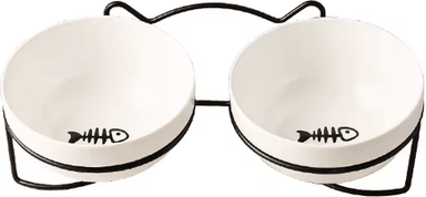 Inspire Picks Comfort Rise Ceramic Pet Bowl Set Elevated Double Cat & Dog Feeding Bowl For Comfortable Dining b Black 3pcs