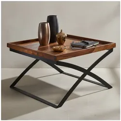 KADIMA DESIGN Quadratischer Couchtisch im Industrial-Stil, Sheesham & Eisen, 63x39x63 cm.